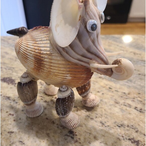 Sea Shell Elephant Sculpture Figurine Beach Home Decor Handmade 6.5” *repair* - Picture 2 of 13
